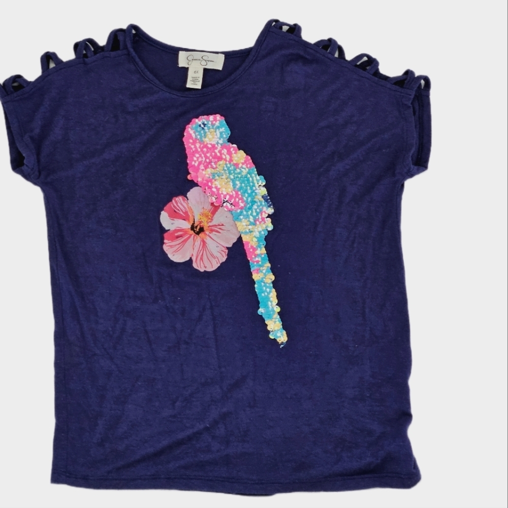 Jessica Simpson Kids Navy Blue Parrot Sequin Flip Top 6X